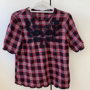 Red and black patterned Zara top